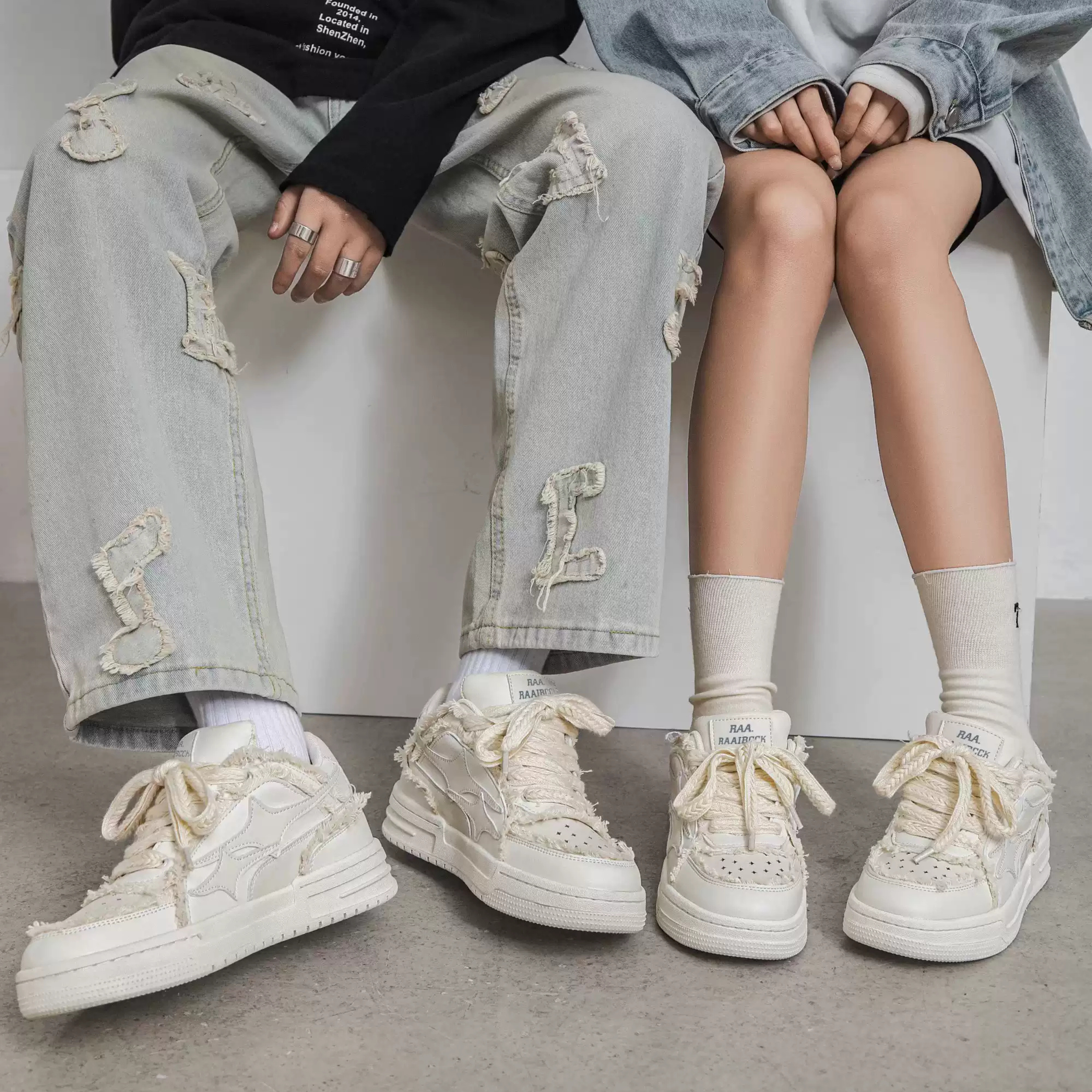 LY No. 4003 Distressed Denim Sneakers