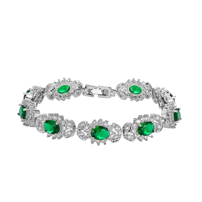 LY No. 3033 Emerald Halo Silver Bracelet