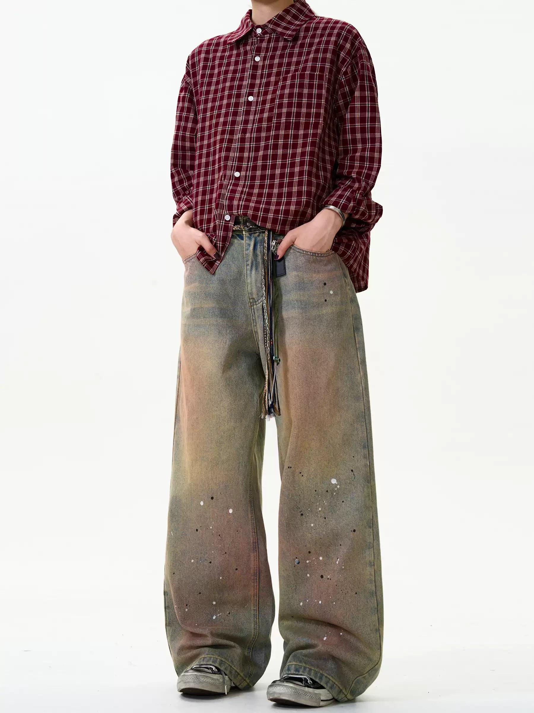 LY No. 2105 Gradient Splatter Wide-Leg Jeans