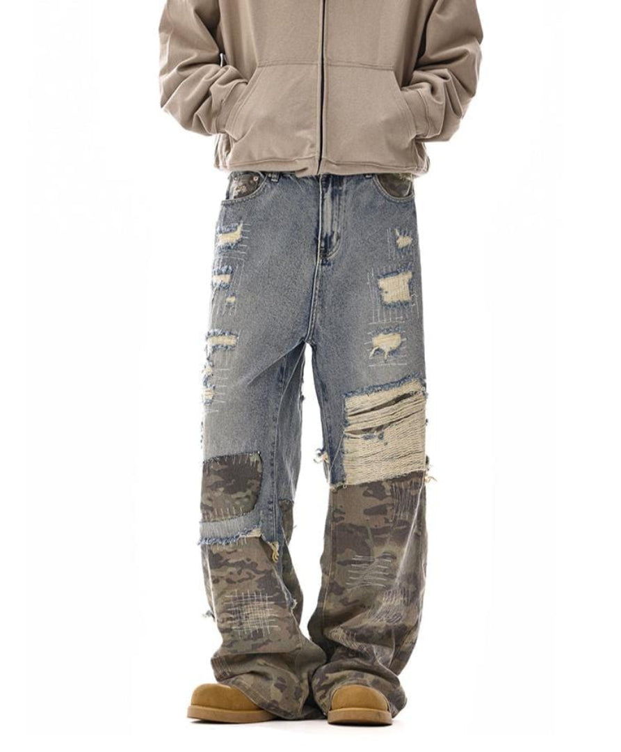 LY No. 2020 Patchwork Distressed Denim Pants