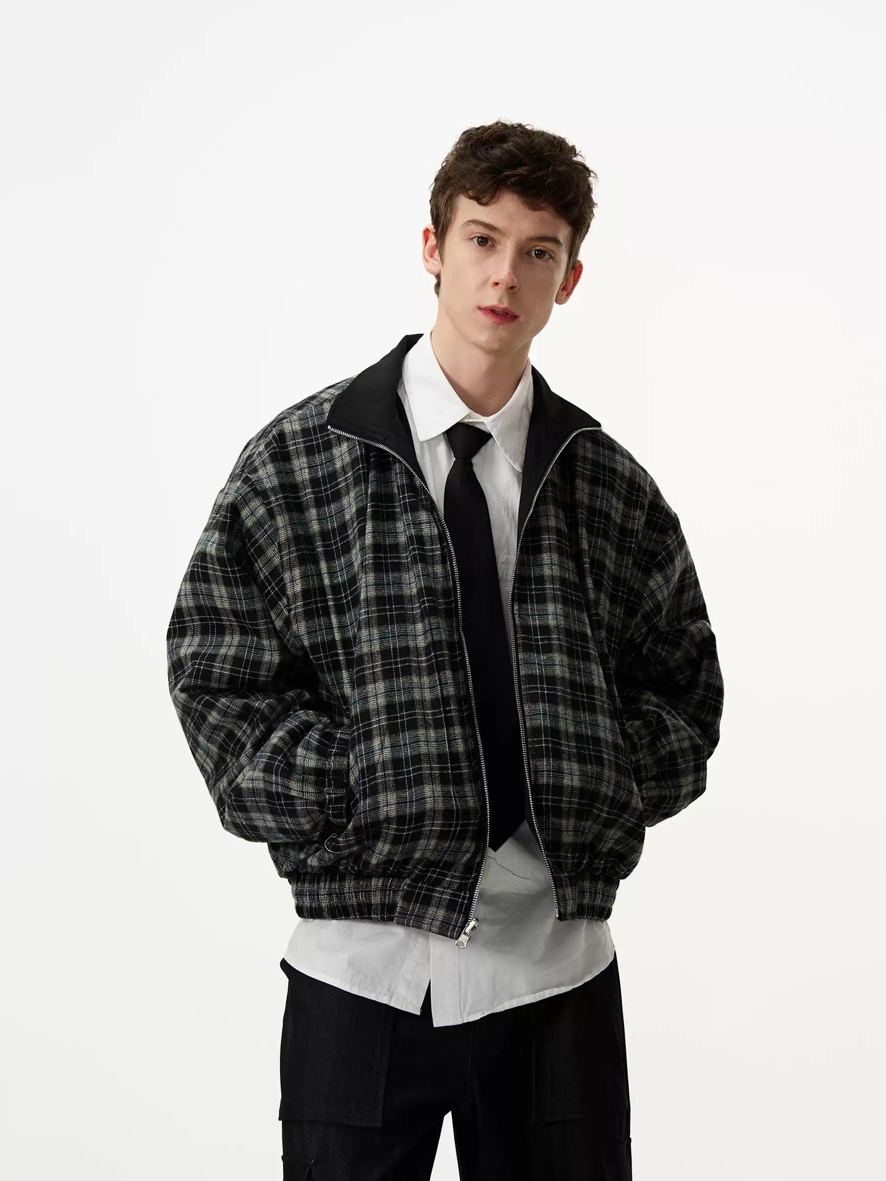 LY No. 1181 Plaid-Lined Zip Jacket