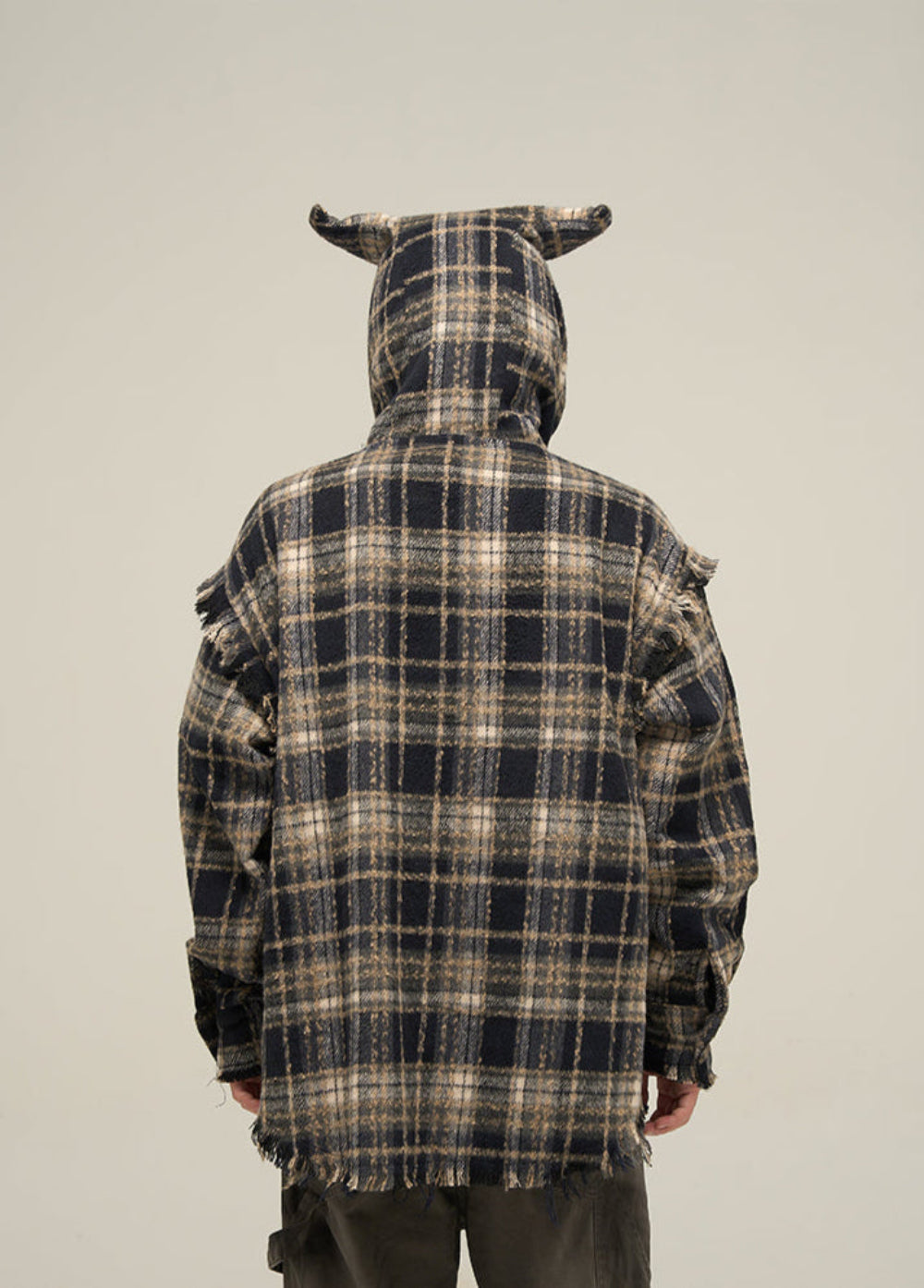 LY No. 1138 Distressed Plaid Hoodie Shirt