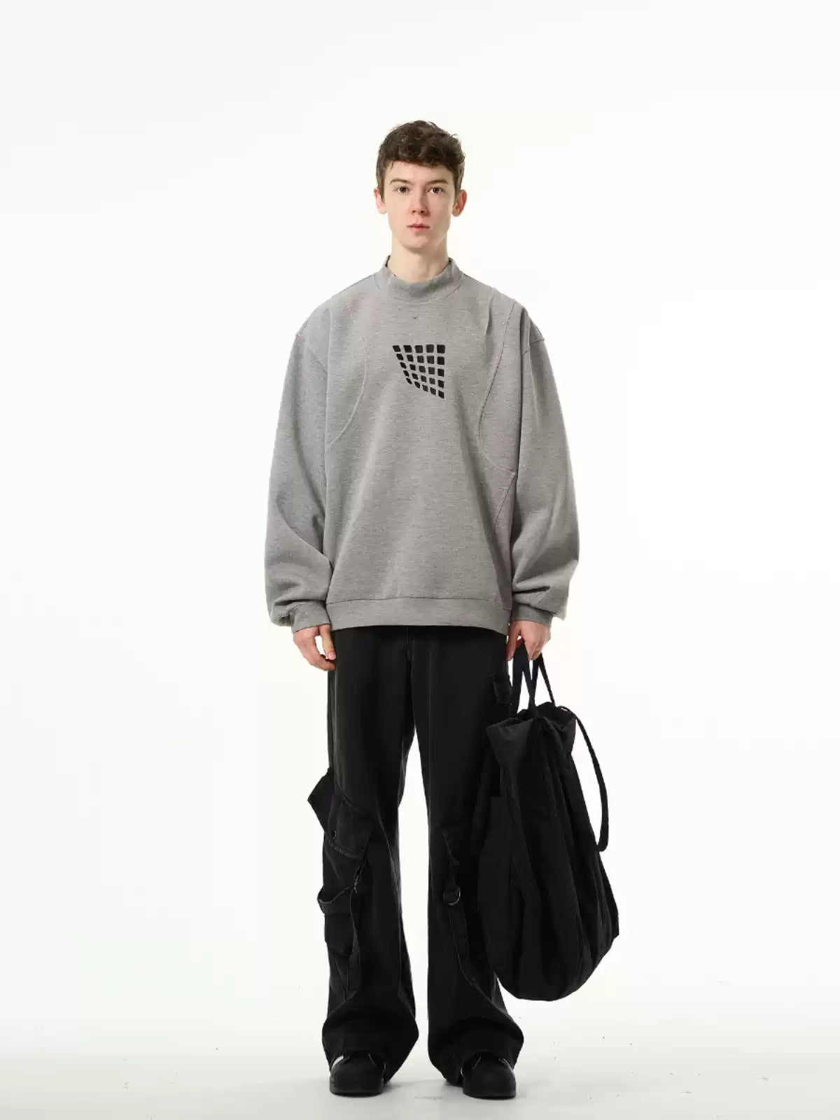 LY No. 1121  Minimalist Grid Graphic Sweatshirt