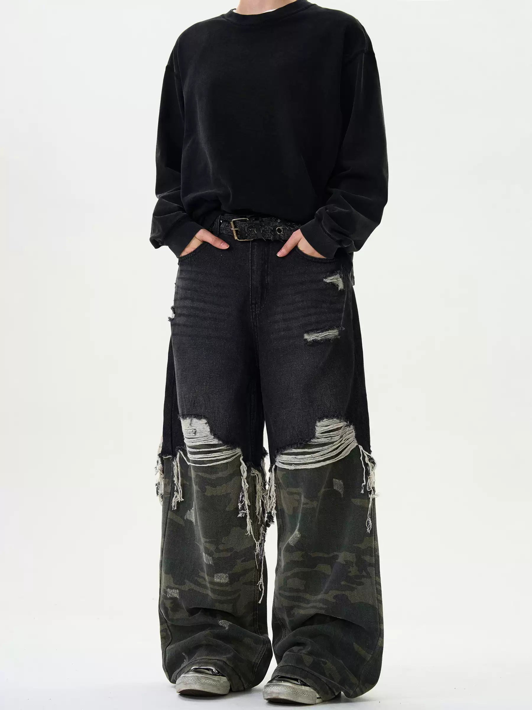 LY No. 2110 Patchwork Distressed Camo Pants