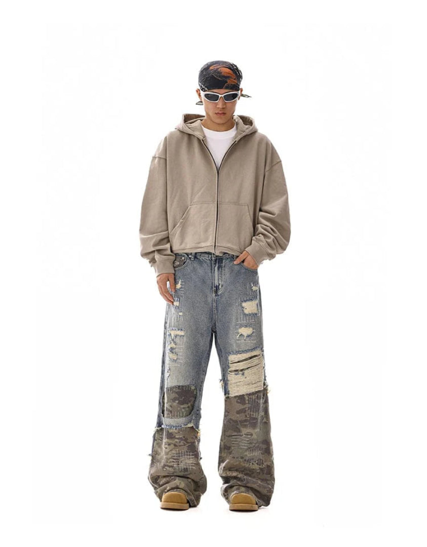 LY No. 2020 Patchwork Distressed Denim Pants