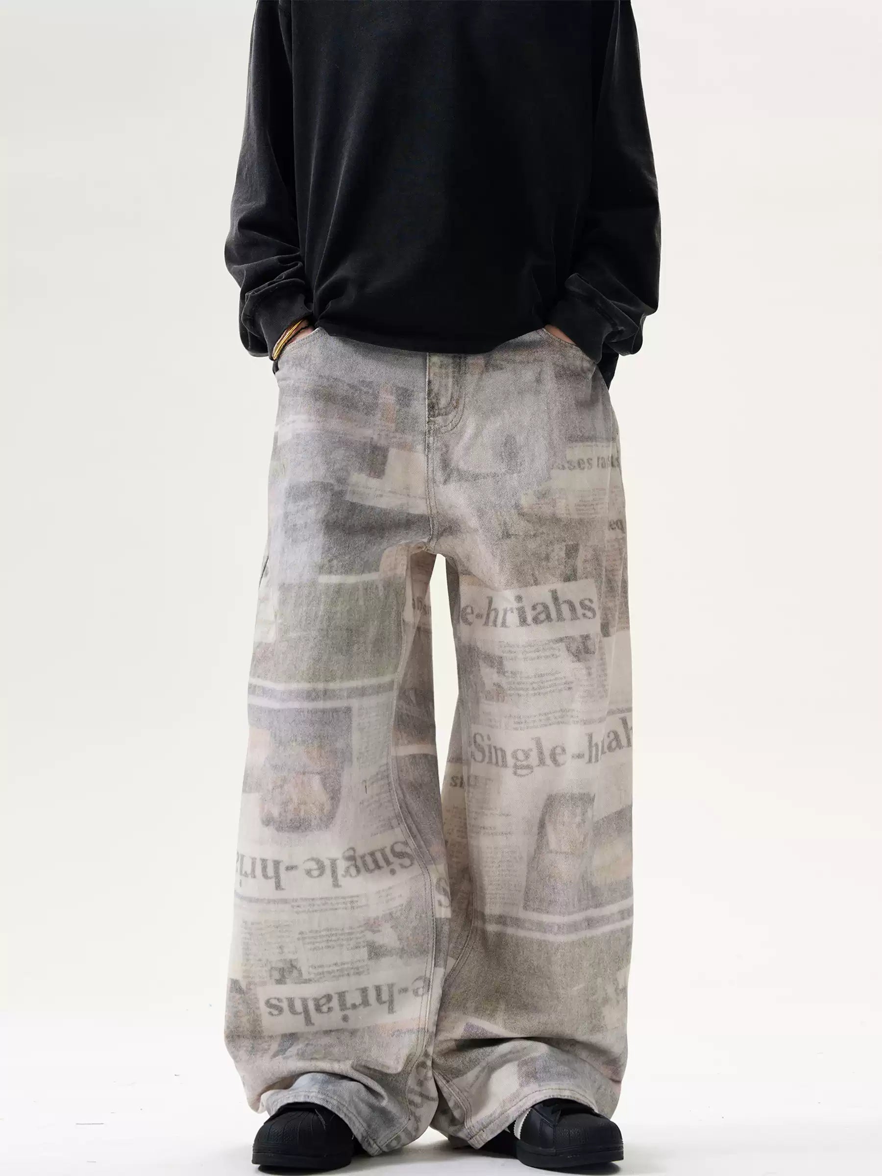 LY No. 2107 Newspaper Print Jeans