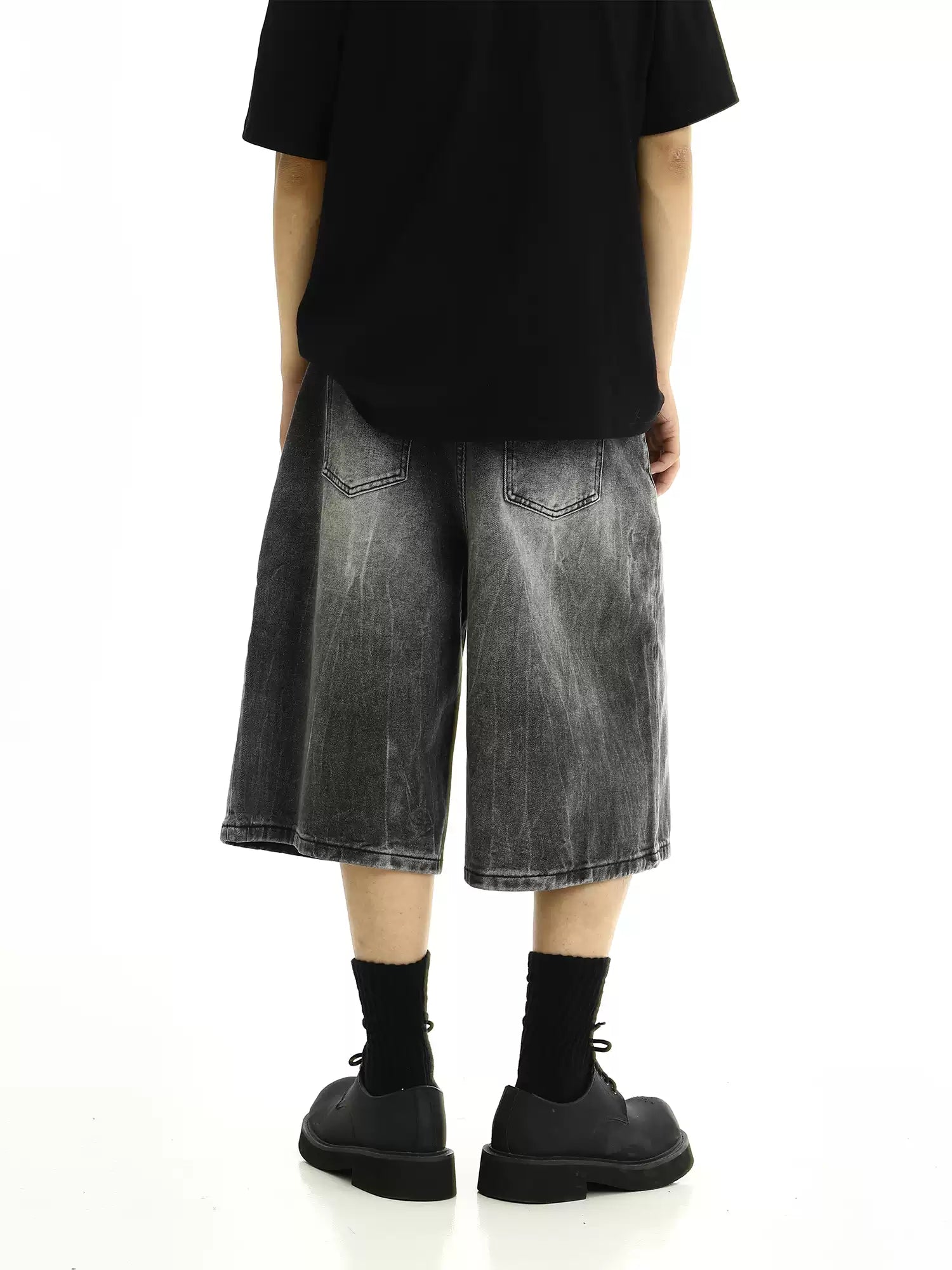 LY No. 2075 Washed Black Denim Jorts