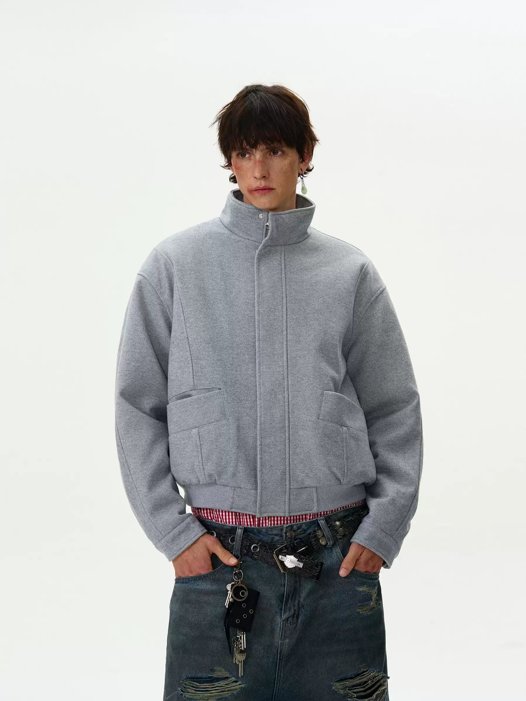 LY No. 1117 Minimalist High-Collar Gray Jacket