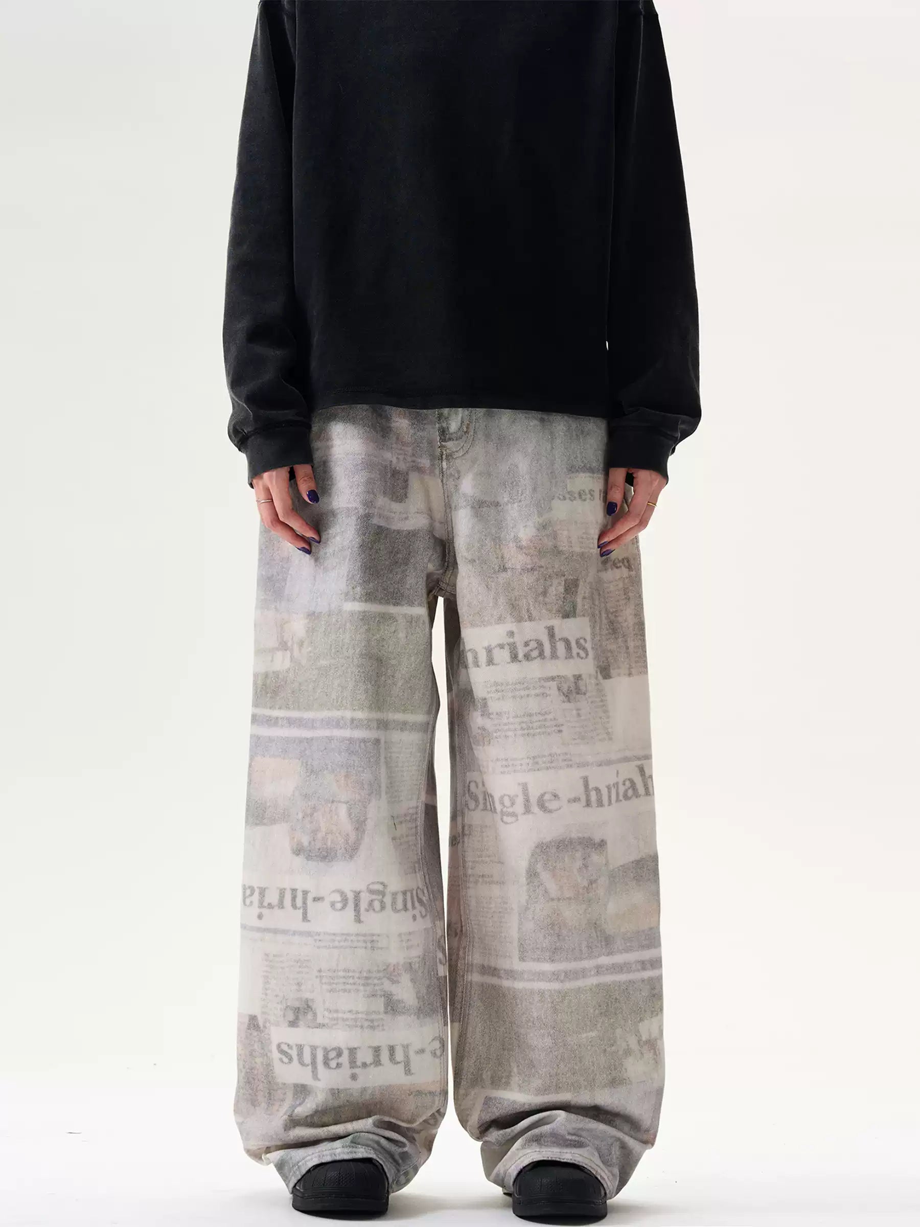 LY No. 2107 Newspaper Print Jeans