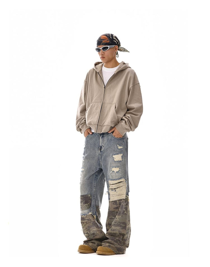 LY No. 2020 Patchwork Distressed Denim Pants