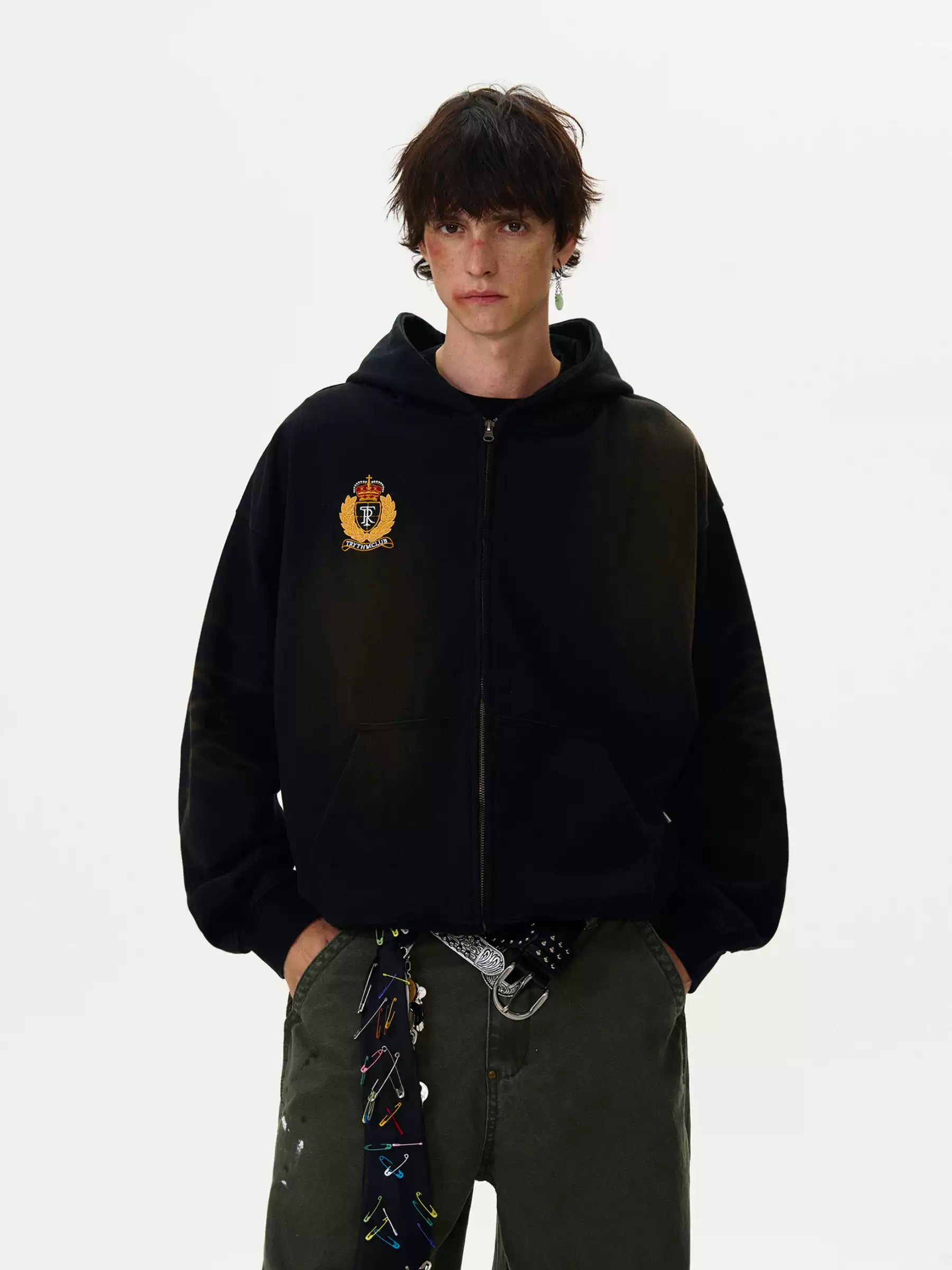 LY No. 1167 Embroidered Zip-Up Hoodie