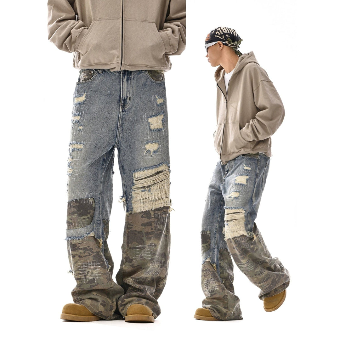 LY No. 2020 Patchwork Distressed Denim Pants