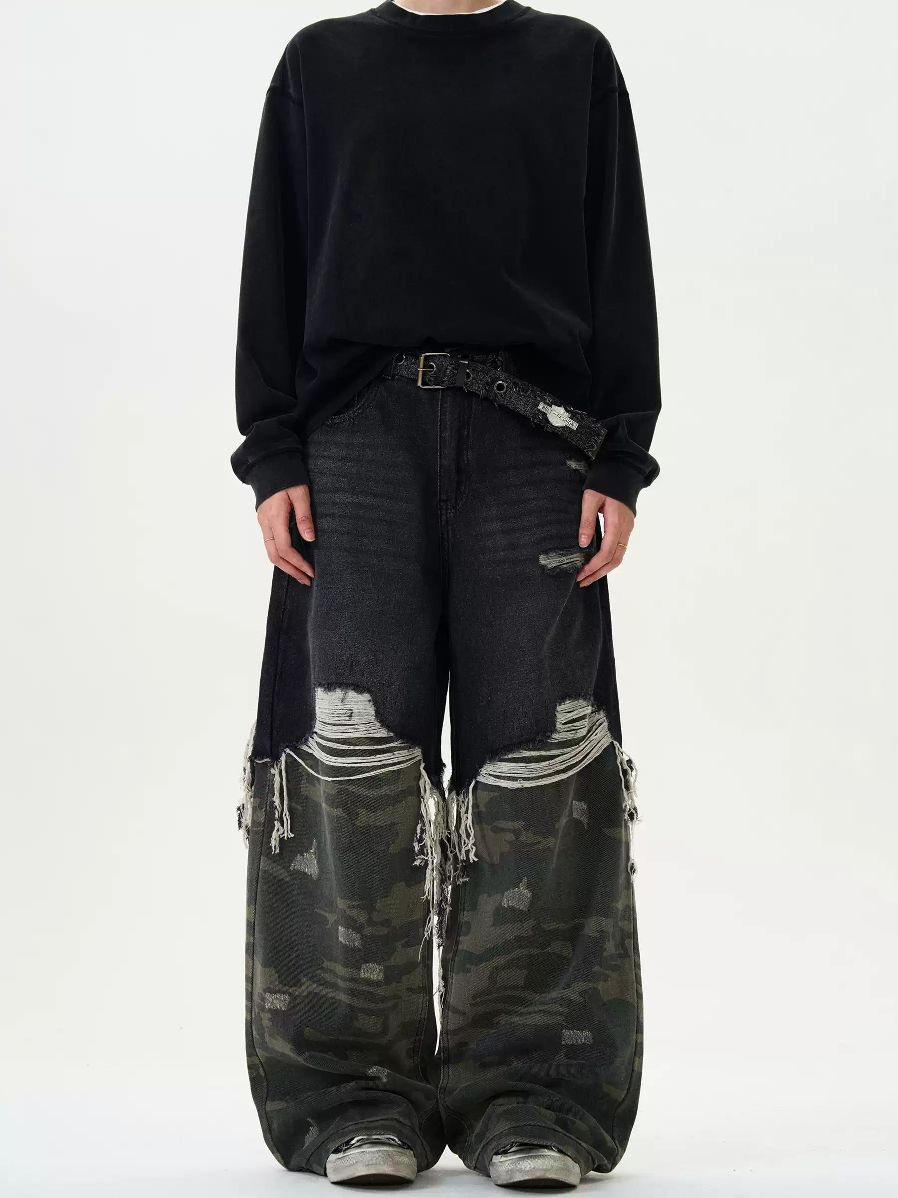 LY No. 2110 Patchwork Distressed Camo Pants