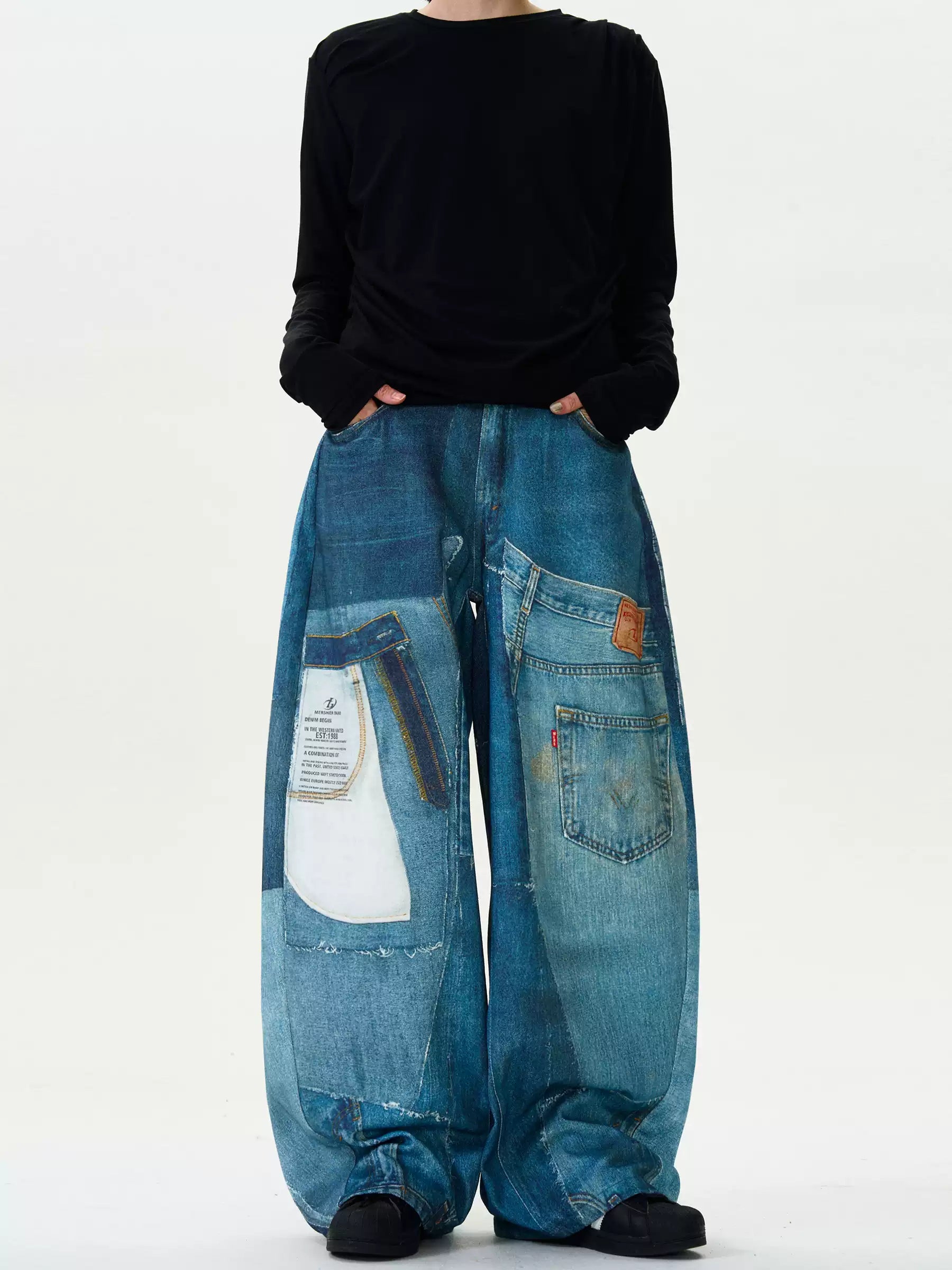 LY No. 2125 Statement Patchwork Denim Pants