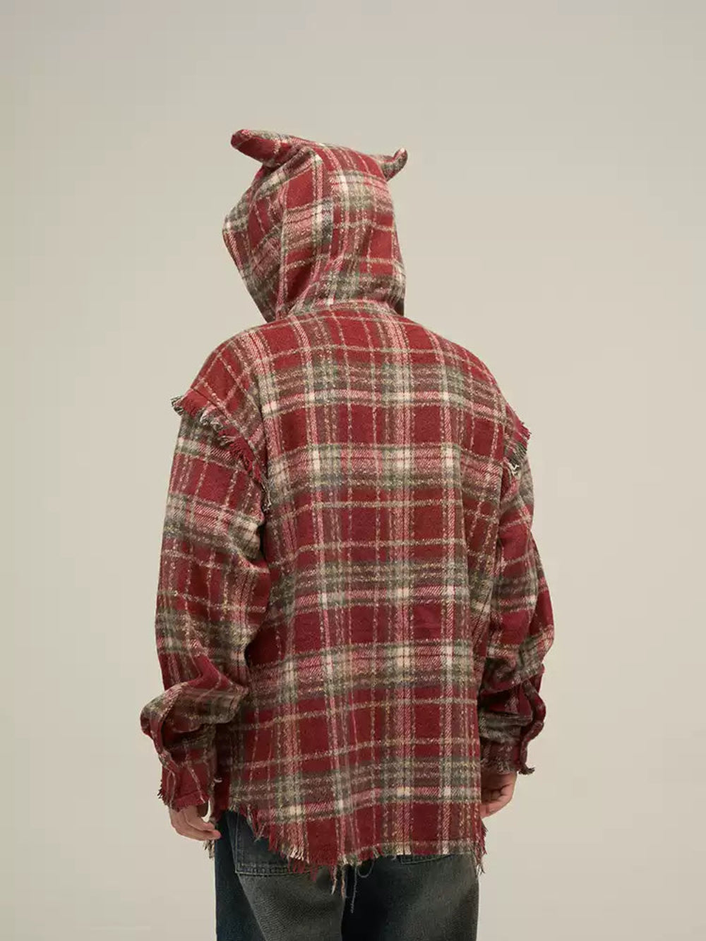 LY No. 1138 Distressed Plaid Hoodie Shirt