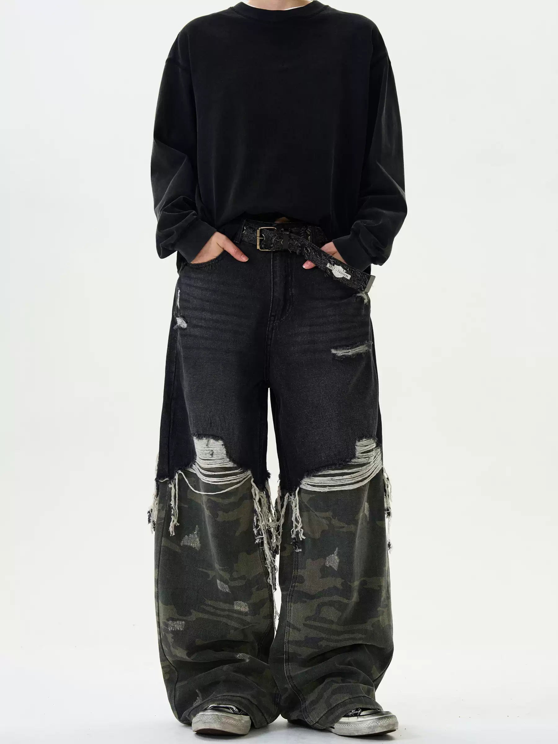 LY No. 2110 Patchwork Distressed Camo Pants