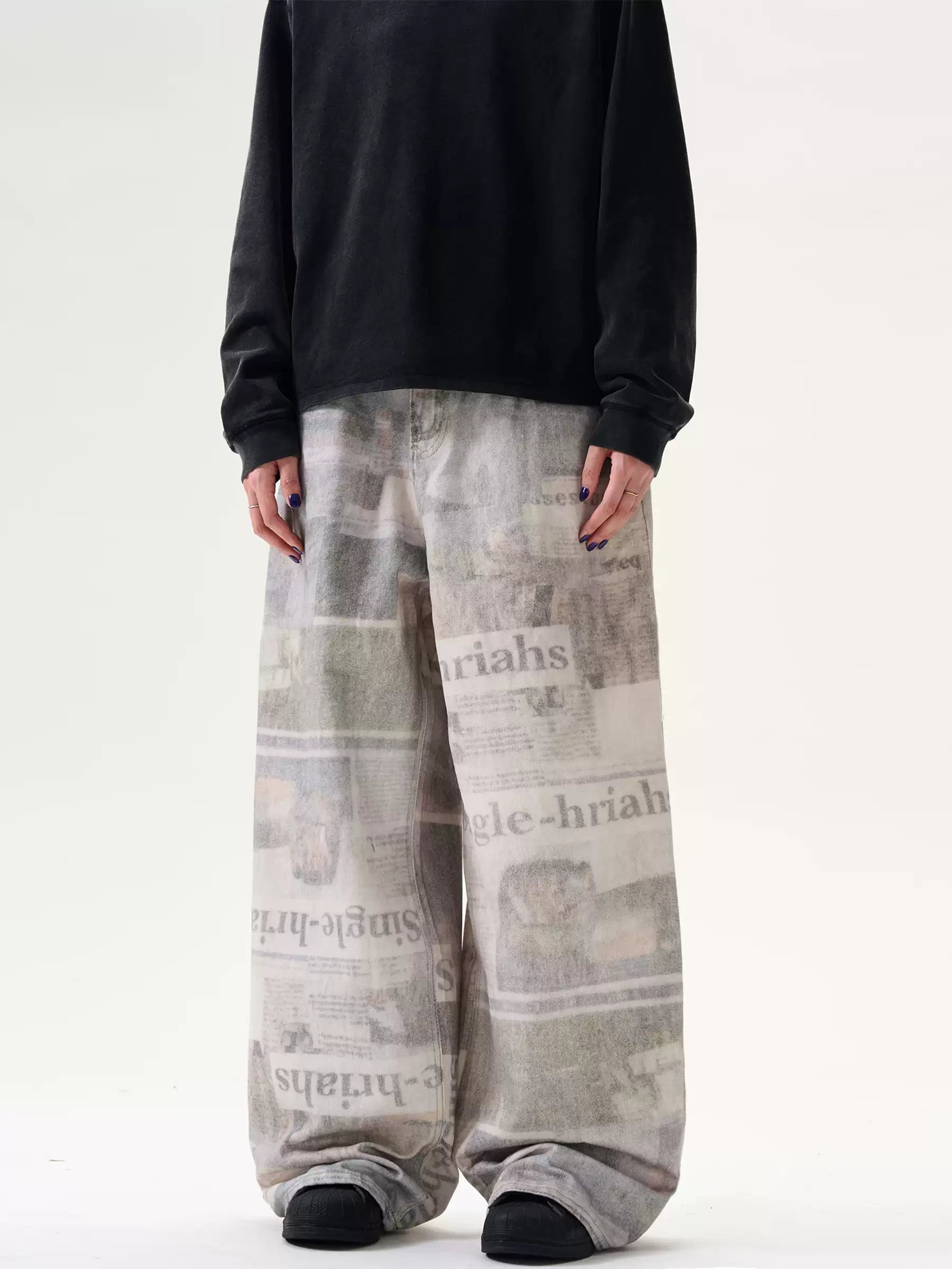 LY No. 2107 Newspaper Print Jeans