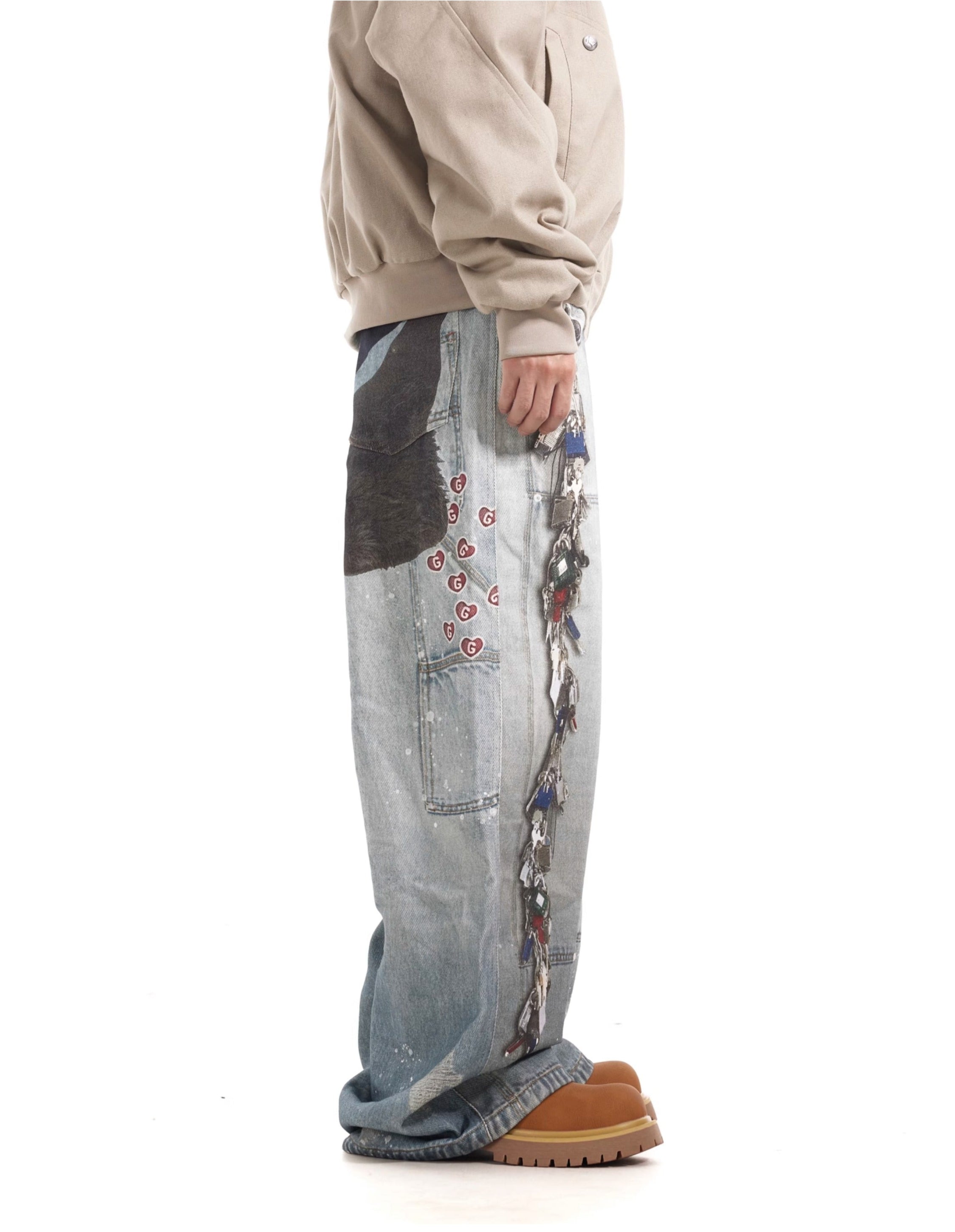 LY No. 2130 Artistic Painted Denim Pants