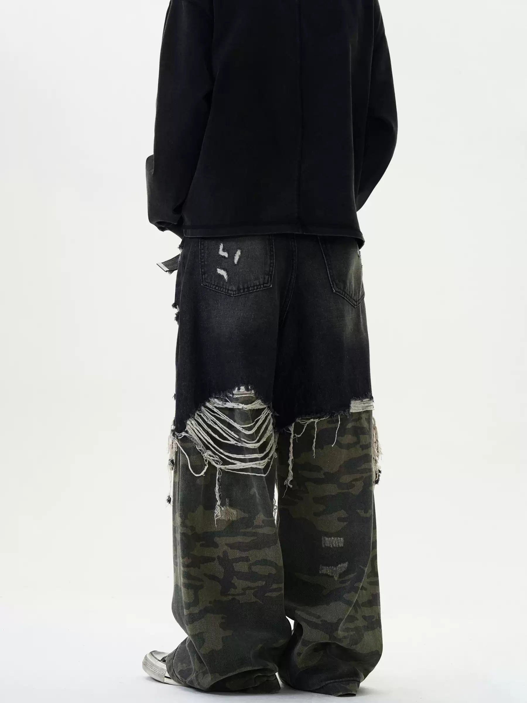 LY No. 2110 Patchwork Distressed Camo Pants