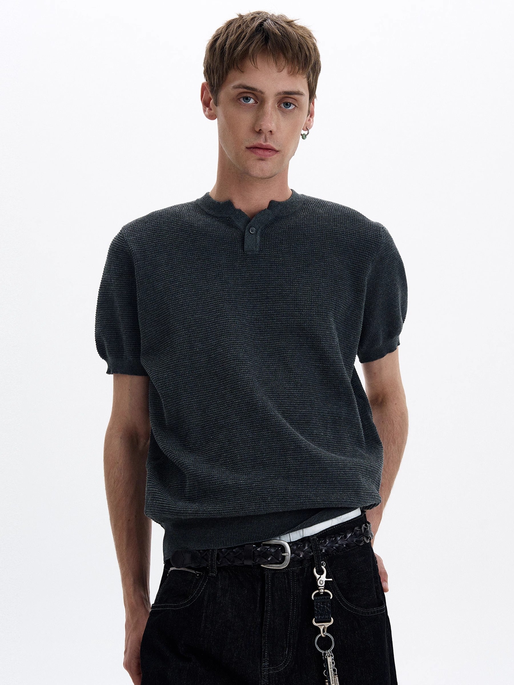 LY No. 1205 Knit Button Henley