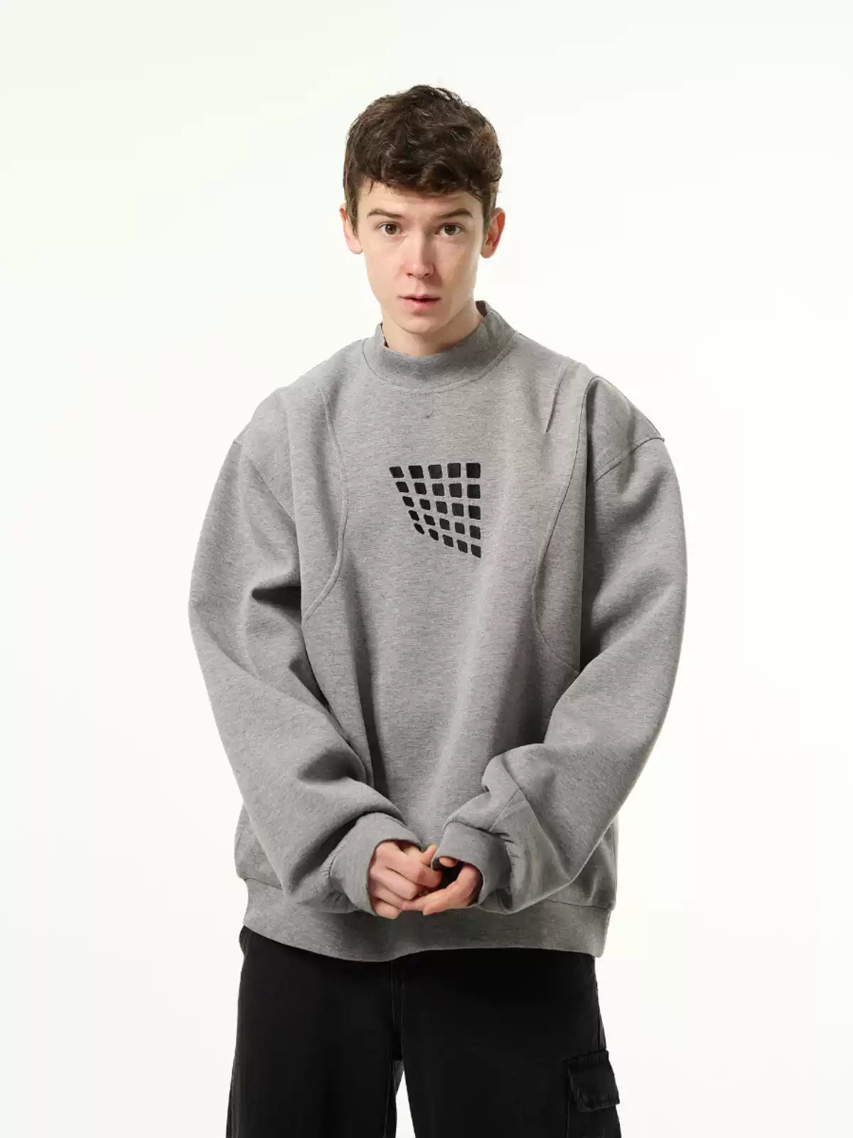 LY No. 1121  Minimalist Grid Graphic Sweatshirt