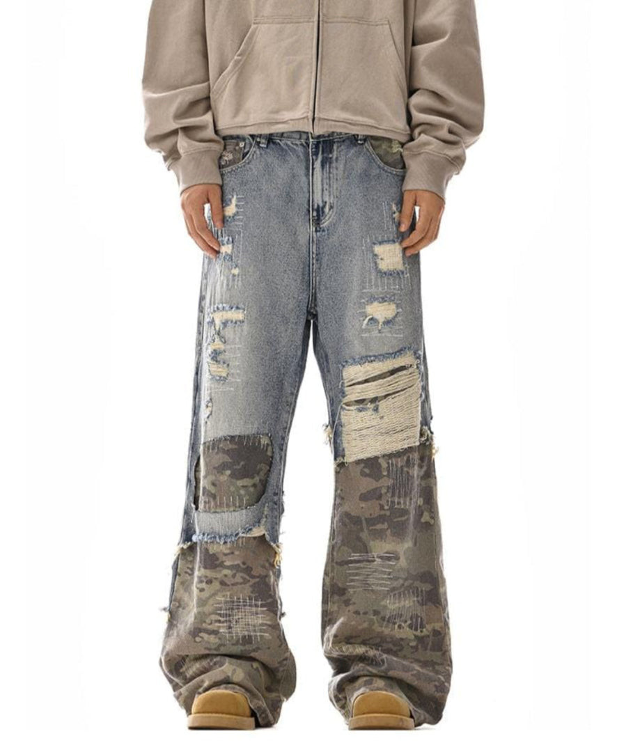 LY No. 2020 Patchwork Distressed Denim Pants