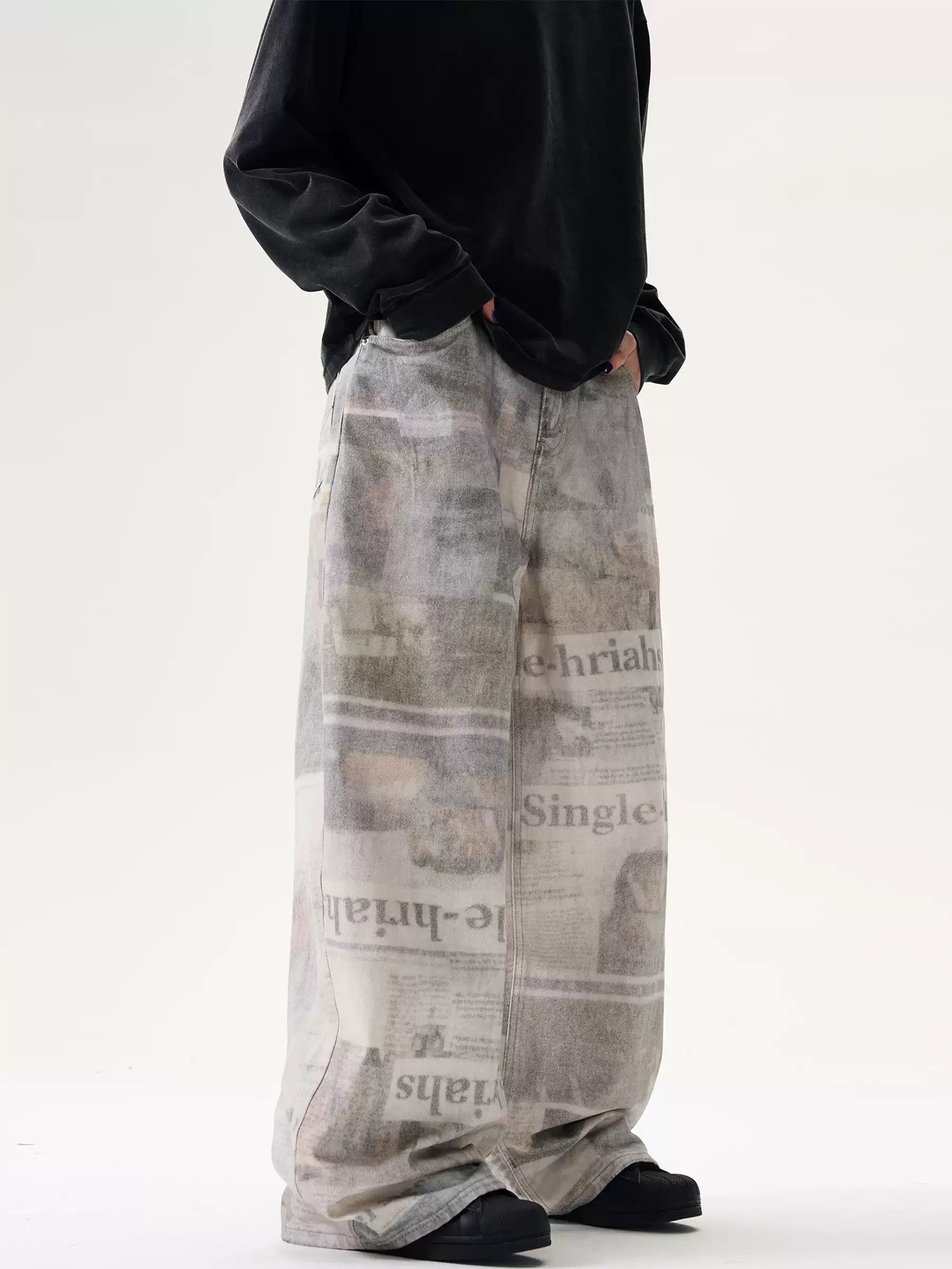 LY No. 2107 Newspaper Print Jeans