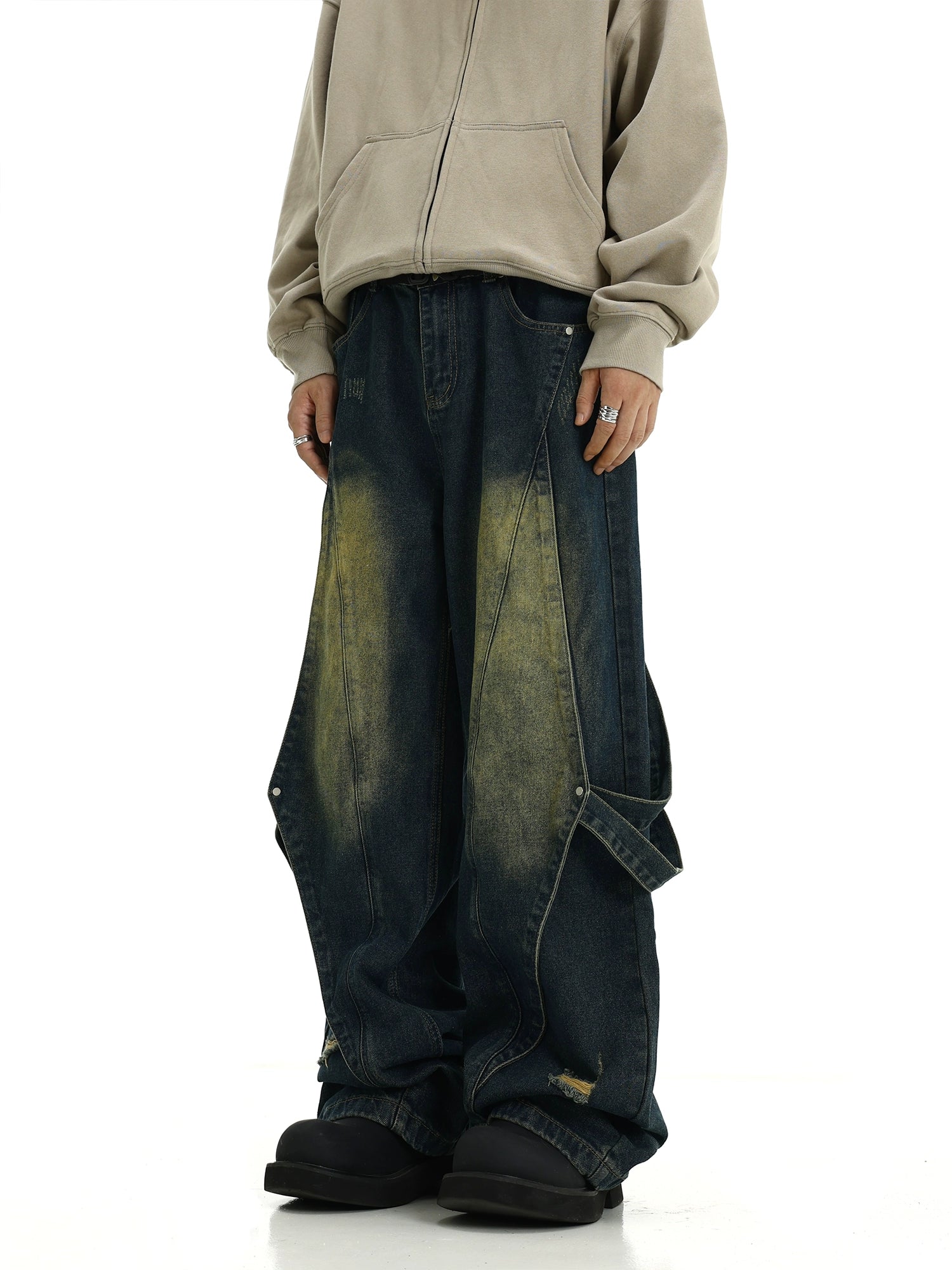 LY No. 2091 Distressed Denim Overlap Pants