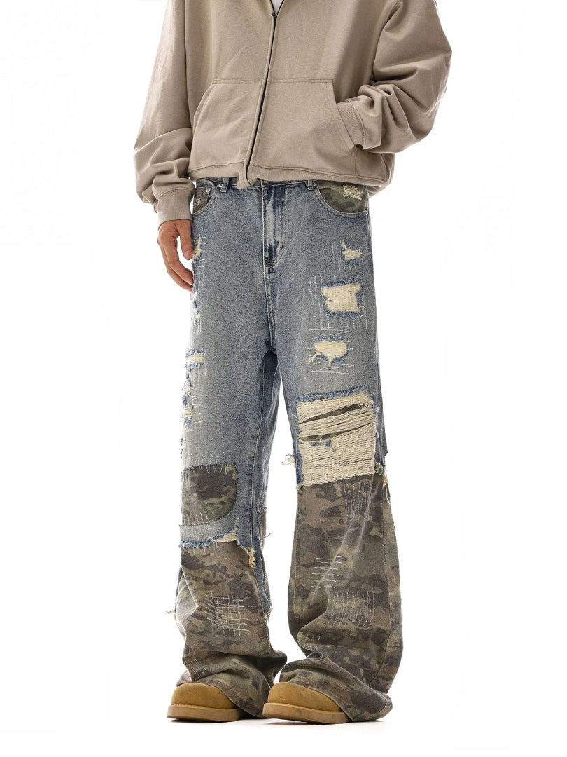 LY No. 2020 Patchwork Distressed Denim Pants