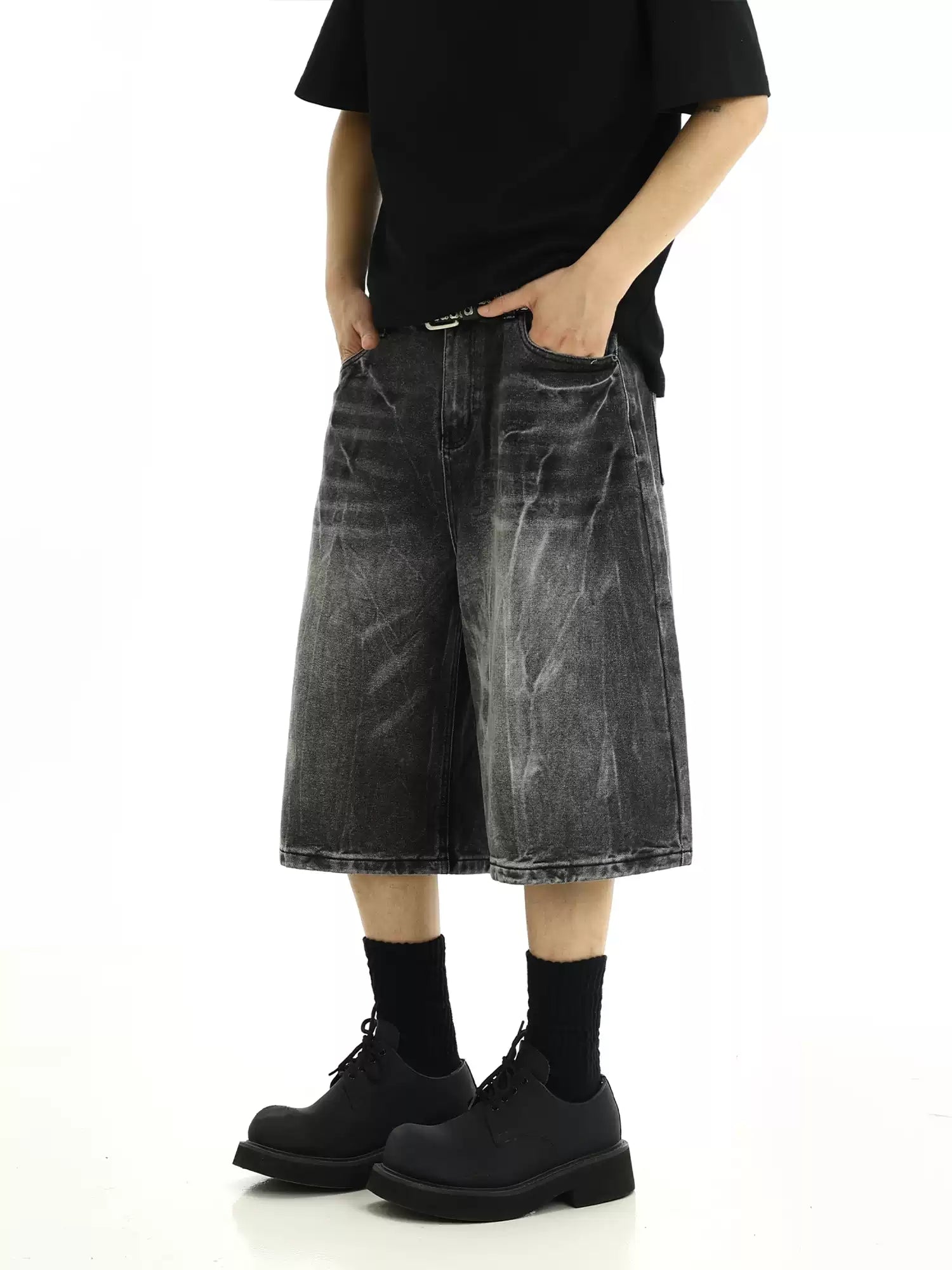 LY No. 2075 Washed Black Denim Jorts