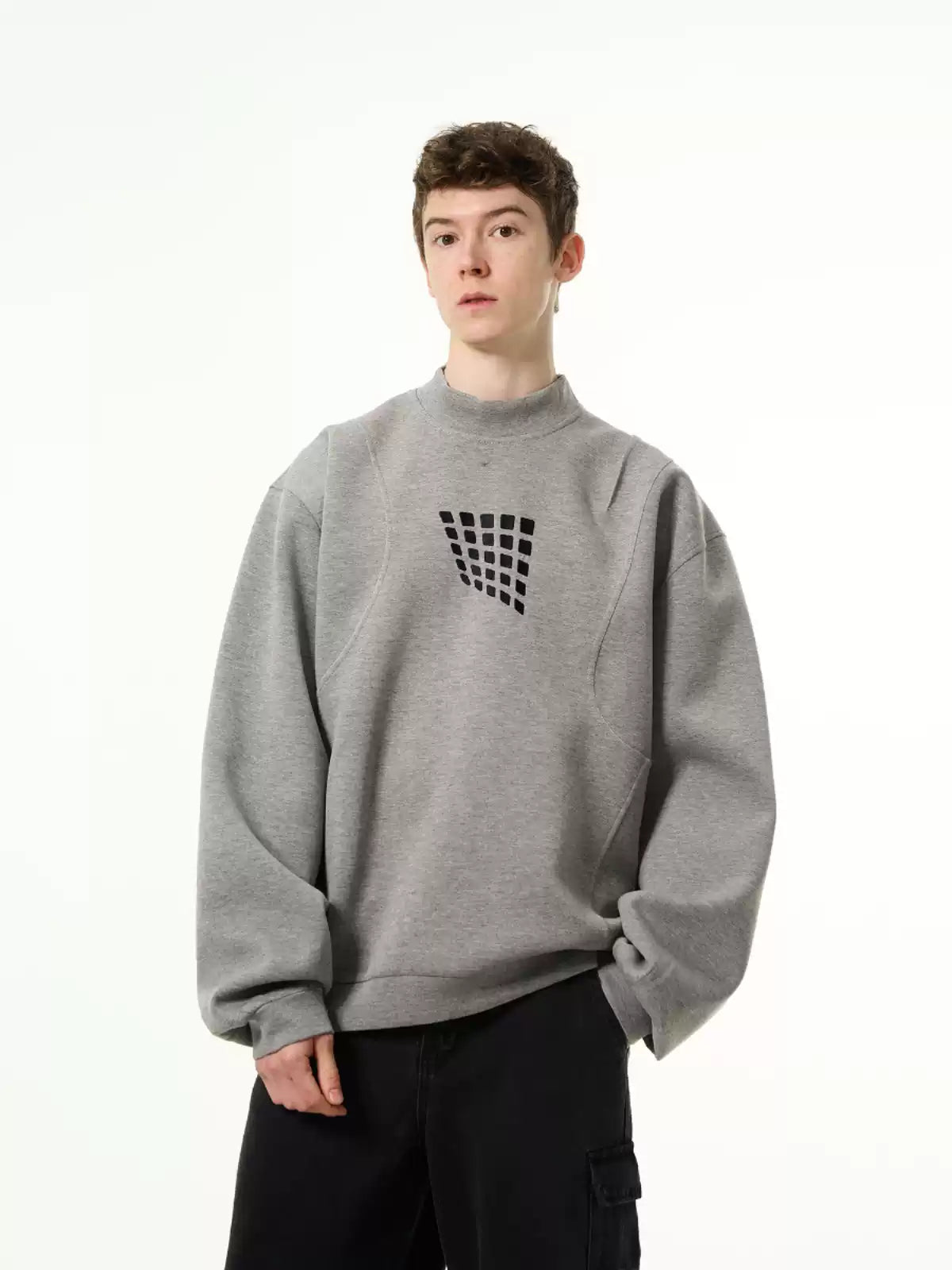 LY No. 1121  Minimalist Grid Graphic Sweatshirt