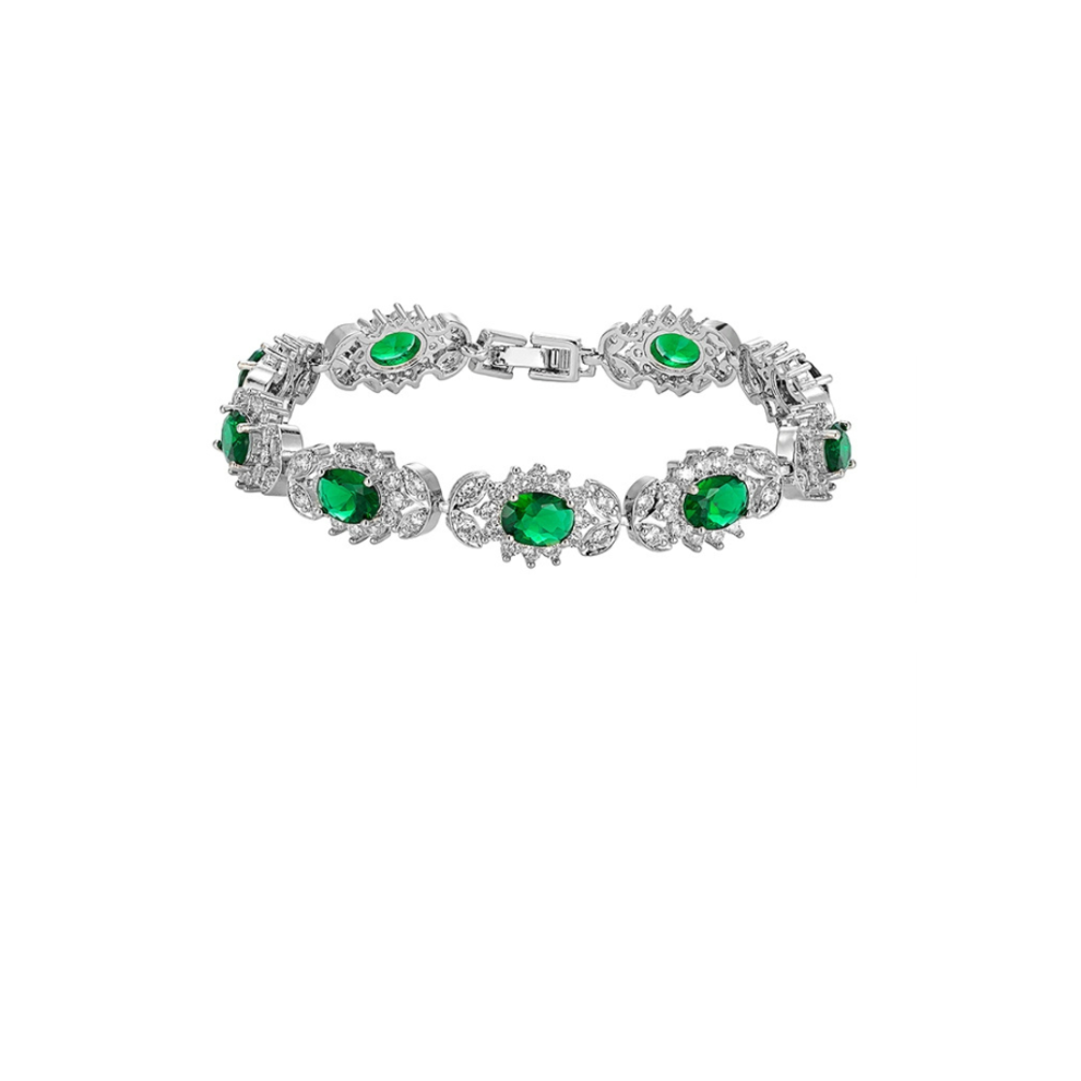 LY No. 3033 Emerald Halo Silver Bracelet